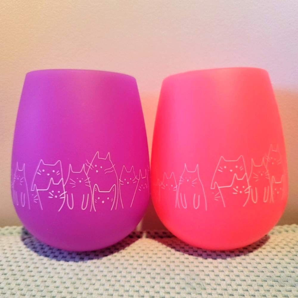 Happy Cats Cat Lady Silicone Wine Cups NWOT